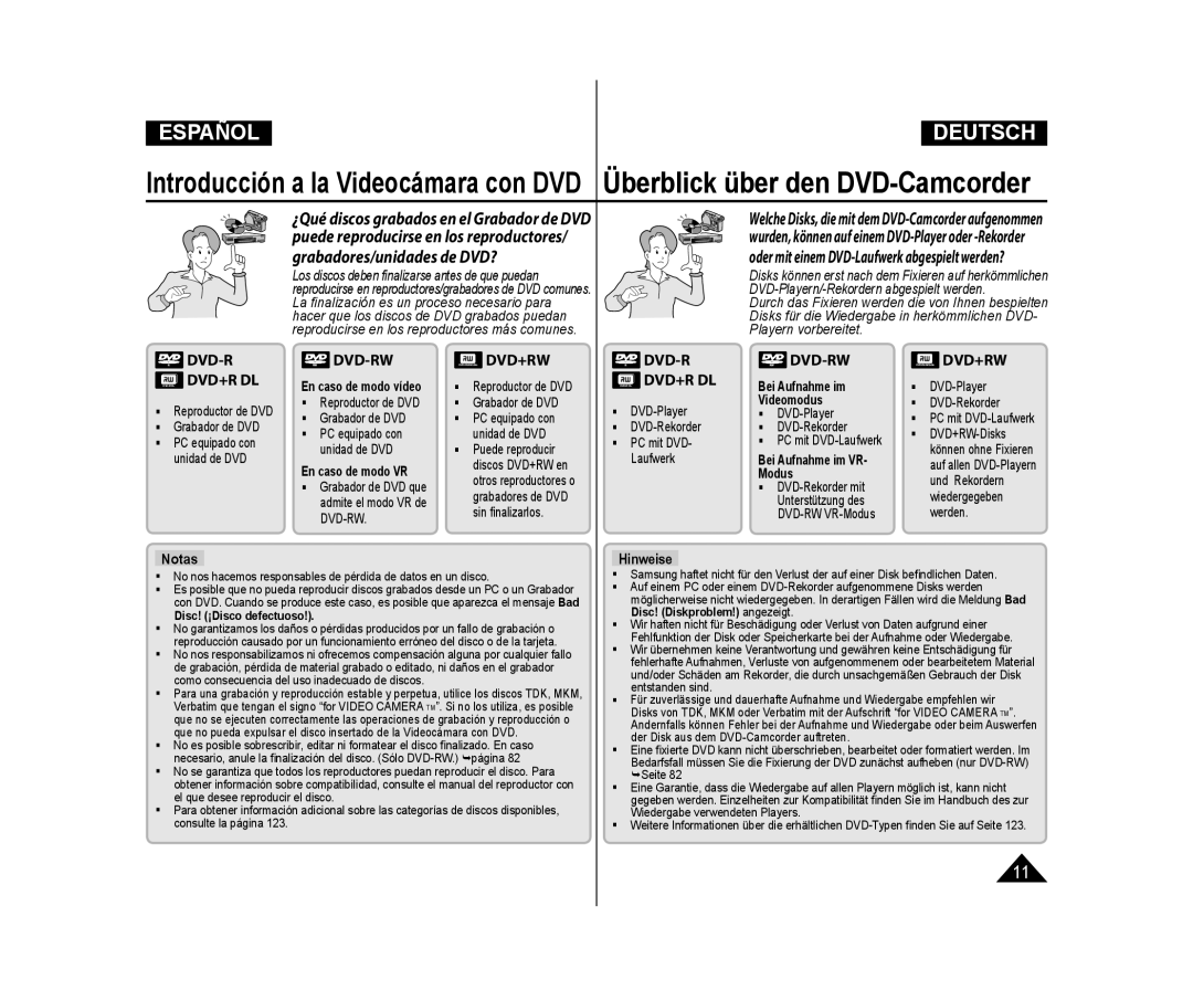 Samsung VP-DC175WB/XEF, VP-DC171/XEF En caso de modo vídeo, En caso de modo VR, Videomodus, Bei Aufnahme im VR, Modus 