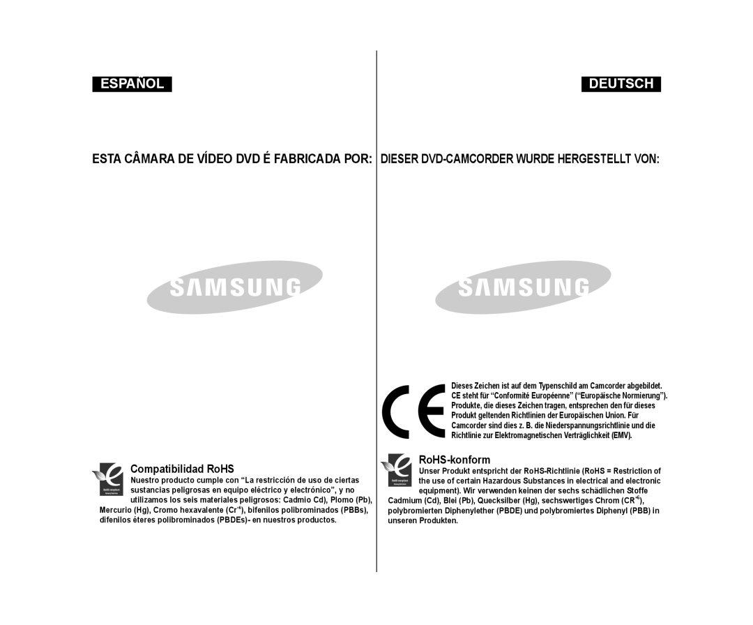 Samsung VP-DC175WB/XEF, VP-DC171/XEF manual Compatibilidad RoHS, Richtlinie zur Elektromagnetischen Verträglichkeit EMV 