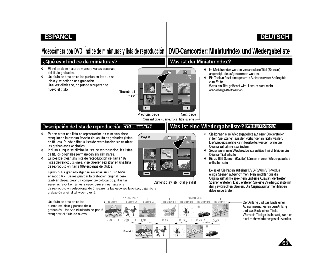 Samsung VP-DC171/XEO, VP-DC175WB/XEF, VP-DC171/XEF manual ¿Qué es el índice de miniaturas?, Was ist der Miniaturindex? 