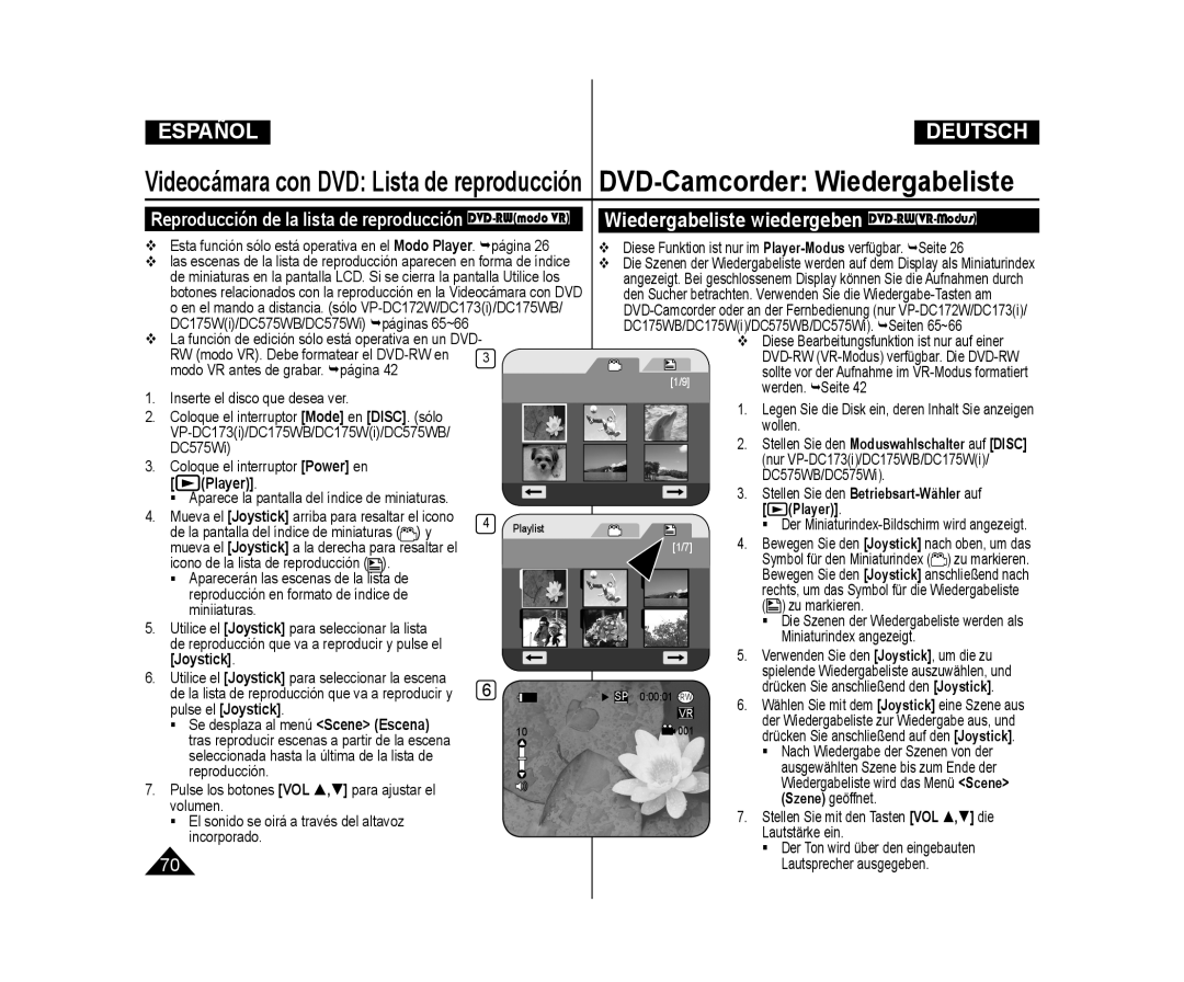 Samsung VP-DC171W/XEO, VP-DC171/XEF Werden. Seite, Legen Sie die Disk ein, deren Inhalt Sie anzeigen wollen, Reproducción 