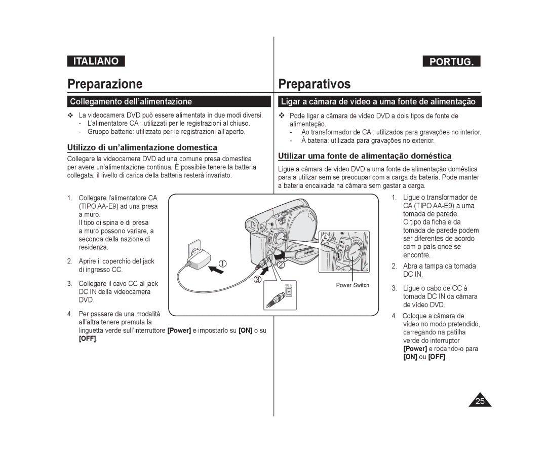 Samsung VP-DC171/XEF, VP-DC575WB/XEF, VP-DC171W/XEF Collegamento dell’alimentazione, Utilizzo di un’alimentazione domestica 