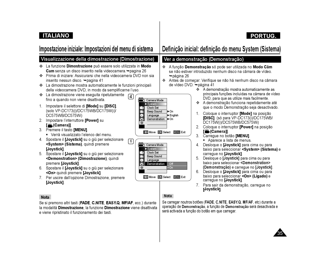 Samsung VP-DC171WH/XEF, VP-DC575WB/XEF Ver a demonstração Demonstração, Visualizzazione della dimostrazione Dimostrazione 