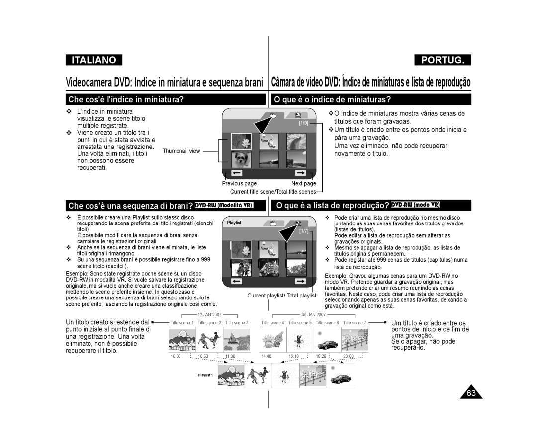 Samsung VP-DC171WB/XEF Che cos’è una sequenza di brani? DVD-RW Modalità VR, Que é a lista de reprodução? DVD-RW modo VR 