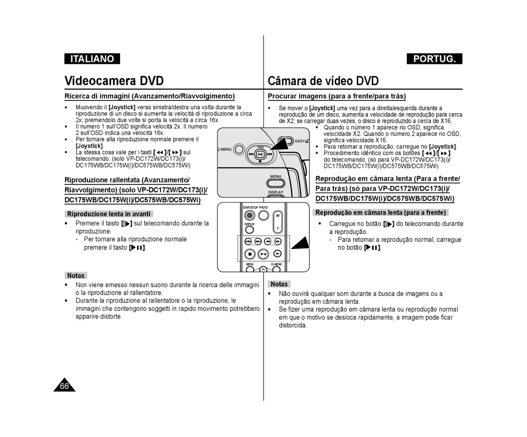 Samsung VP-DC575WB/XEF, VP-DC171/XEF, VP-DC171W/XEF, VP-DC171WB/XEF, VP-DC175W/XEF manual Joystick, Signiﬁca velocidade 