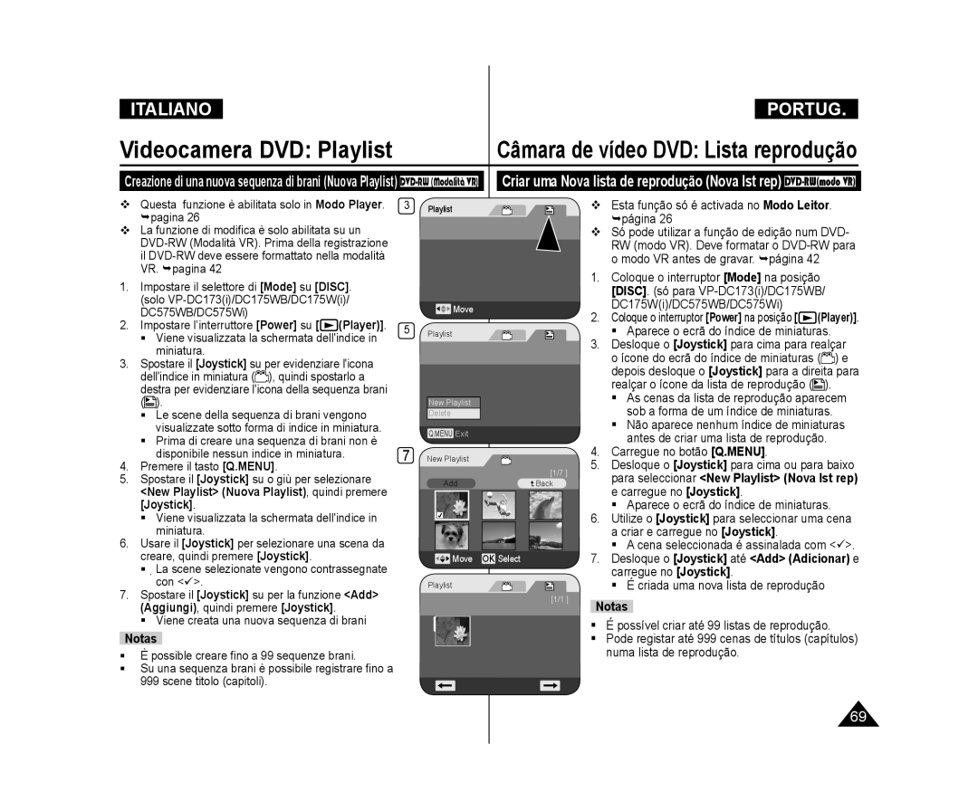 Samsung VP-DC171WB/XEF, VP-DC575WB/XEF, VP-DC171/XEF, VP-DC171W/XEF, VP-DC175W/XEF, VP-DC171WH/XEF Videocamera DVD Playlist 