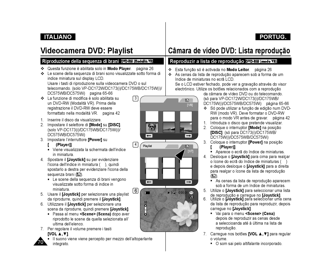 Samsung VP-DC175W/XEF, VP-DC575WB/XEF, VP-DC171/XEF, VP-DC171W/XEF manual Reproduzir a lista de reprodução DVD-RW modo VR, Vol 