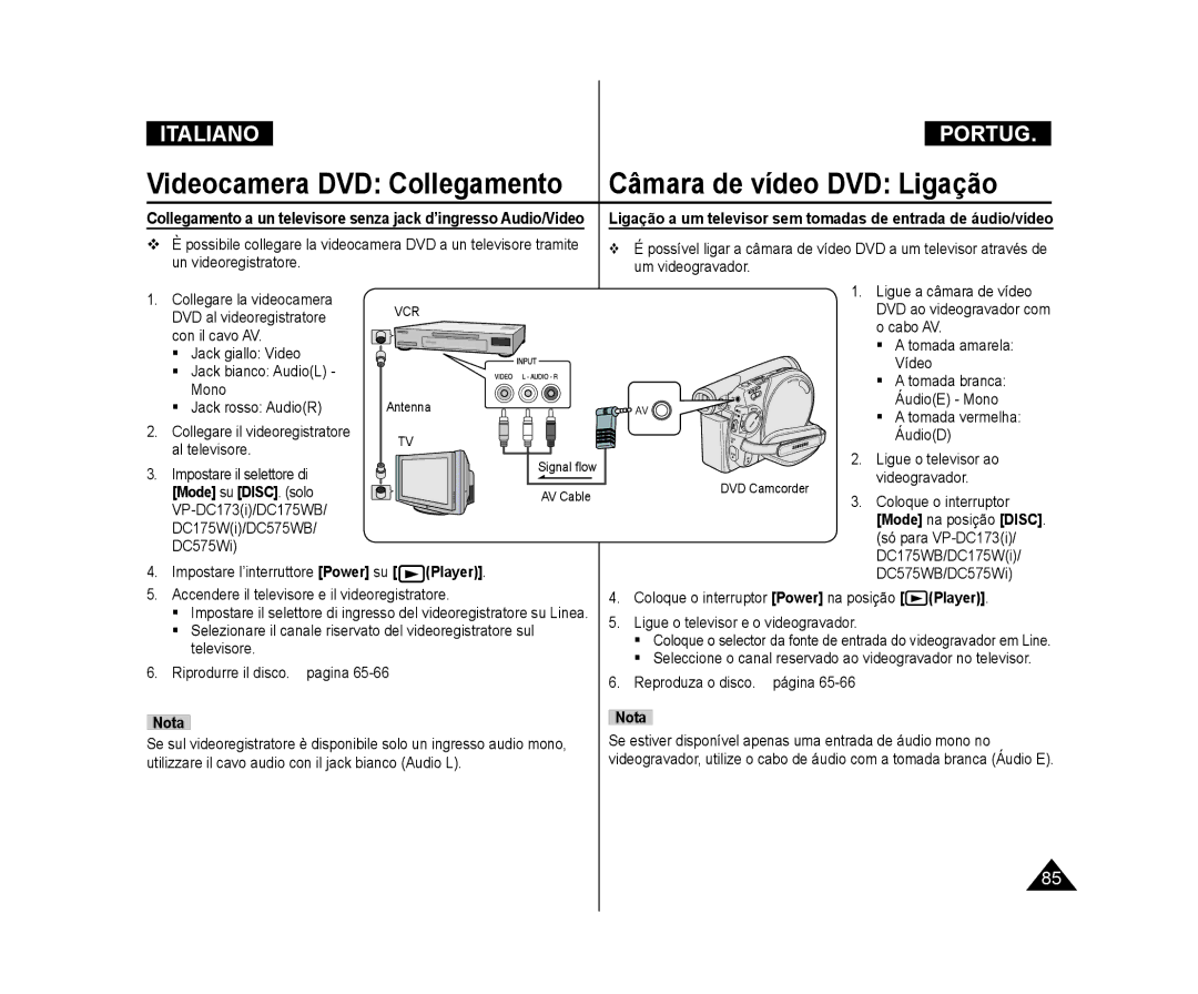 Samsung VP-DC171/XEF, VP-DC575WB/XEF, VP-DC171W/XEF, VP-DC171WB/XEF Mode su DISC. solo, Impostare l’interruttore Power su 