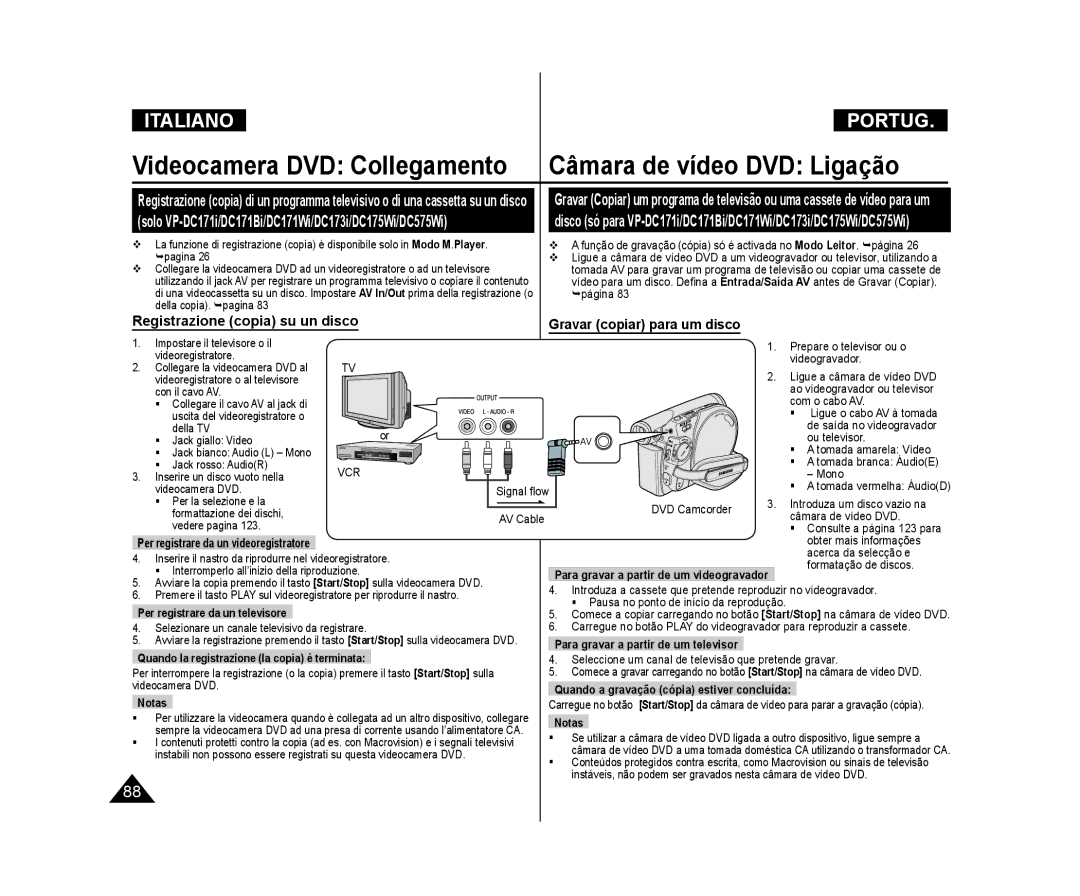 Samsung VP-DC175W/XEF manual Registrazione copia su un disco, Gravar copiar para um disco, Per registrare da un televisore 