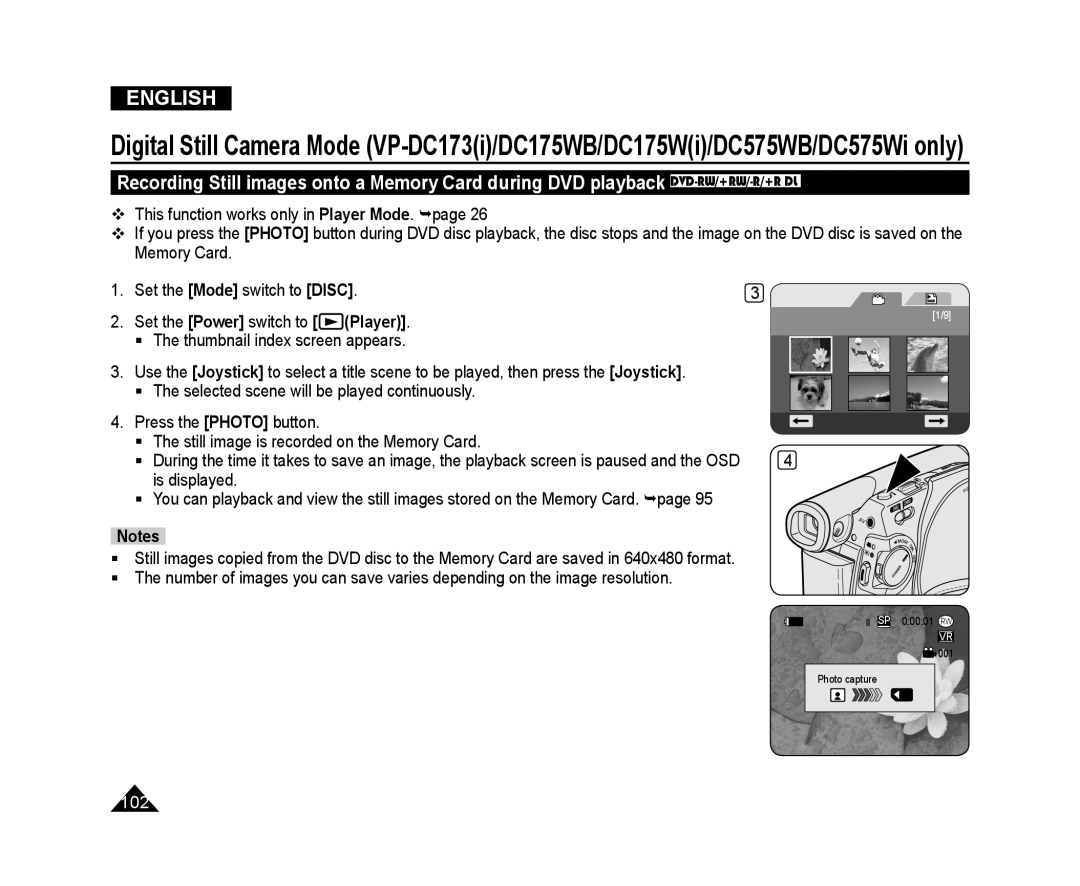 Samsung VP-DC575WB/XEU, VP-DC575WB/XEF, VP-DC175WB/XEF, VP-DC171W/KIT, VP-DC171/XEF, VP-DC173/XEF, VP-DC171/BAT manual 102 