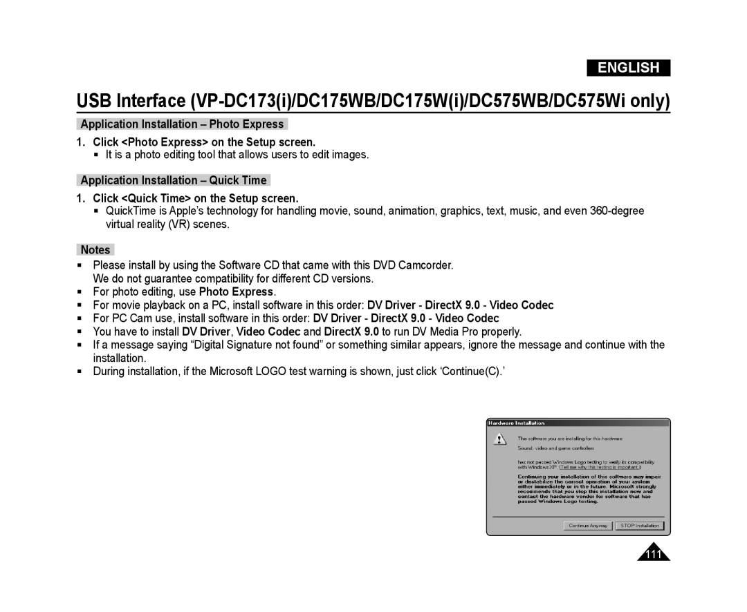 Samsung VP-DC175WB/XEO, VP-DC575WB/XEF, VP-DC175WB/XEF, VP-DC171W/KIT, VP-DC171/XEF, VP-DC575WB/XEU, VP-DC173/XEF manual 111 