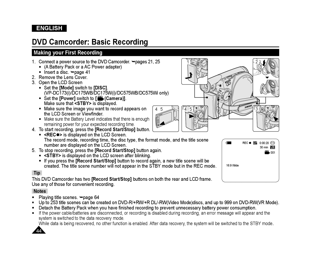 Samsung VP-DC171I/XEK, VP-DC575WB/XEF, VP-DC175WB/XEF, VP-DC171W/KIT, VP-DC171/XEF, VP-DC575WB/XEU, VP-DC173/XEF Camera, Tip 