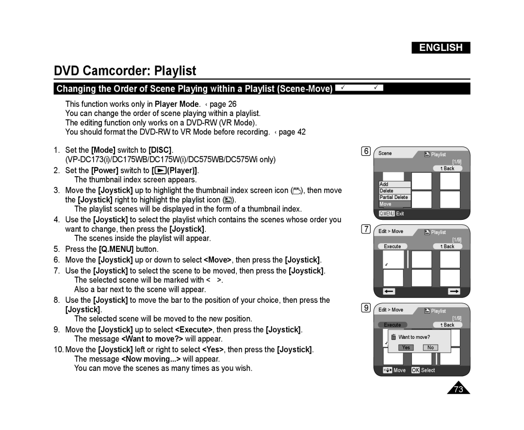 Samsung VP-DC171WI/HAC, VP-DC575WB/XEF, VP-DC175WB/XEF, VP-DC171W/KIT, VP-DC171/XEF, VP-DC575WB/XEU, VP-DC173/XEF Edit Move 