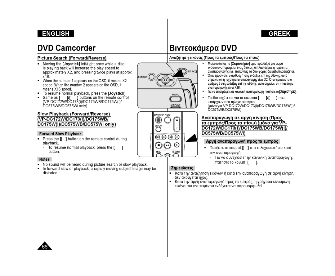 Samsung VP-DC173/XEO, VP-DC575WB/XEF, VP-DC175WB/XEF, VP-DC171W/KIT Picture Search Forward/Reverse, DC575WB/DC575Wi only 