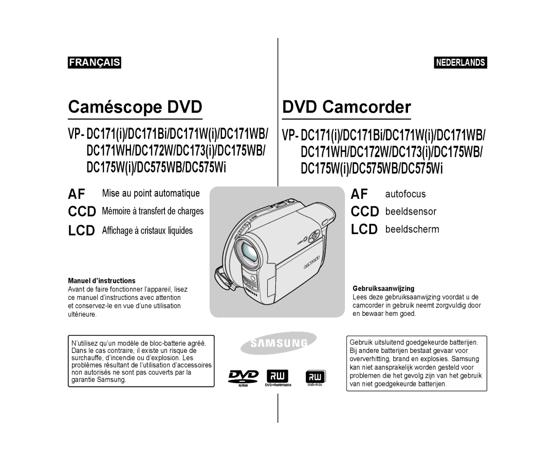 Samsung VP-DC175WB/XEF manual DC175Wi/DC575WB/DC575Wi, Mise au point automatique, Afﬁchage à cristaux liquides 