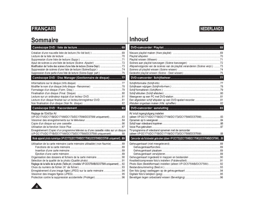 Samsung VP-DC575WB/XEU, VP-DC575WB/XEF manual Playlist afspelen, Réglage de l’Ent/Sor AV, AV in/uit ingang/uitgang instellen 