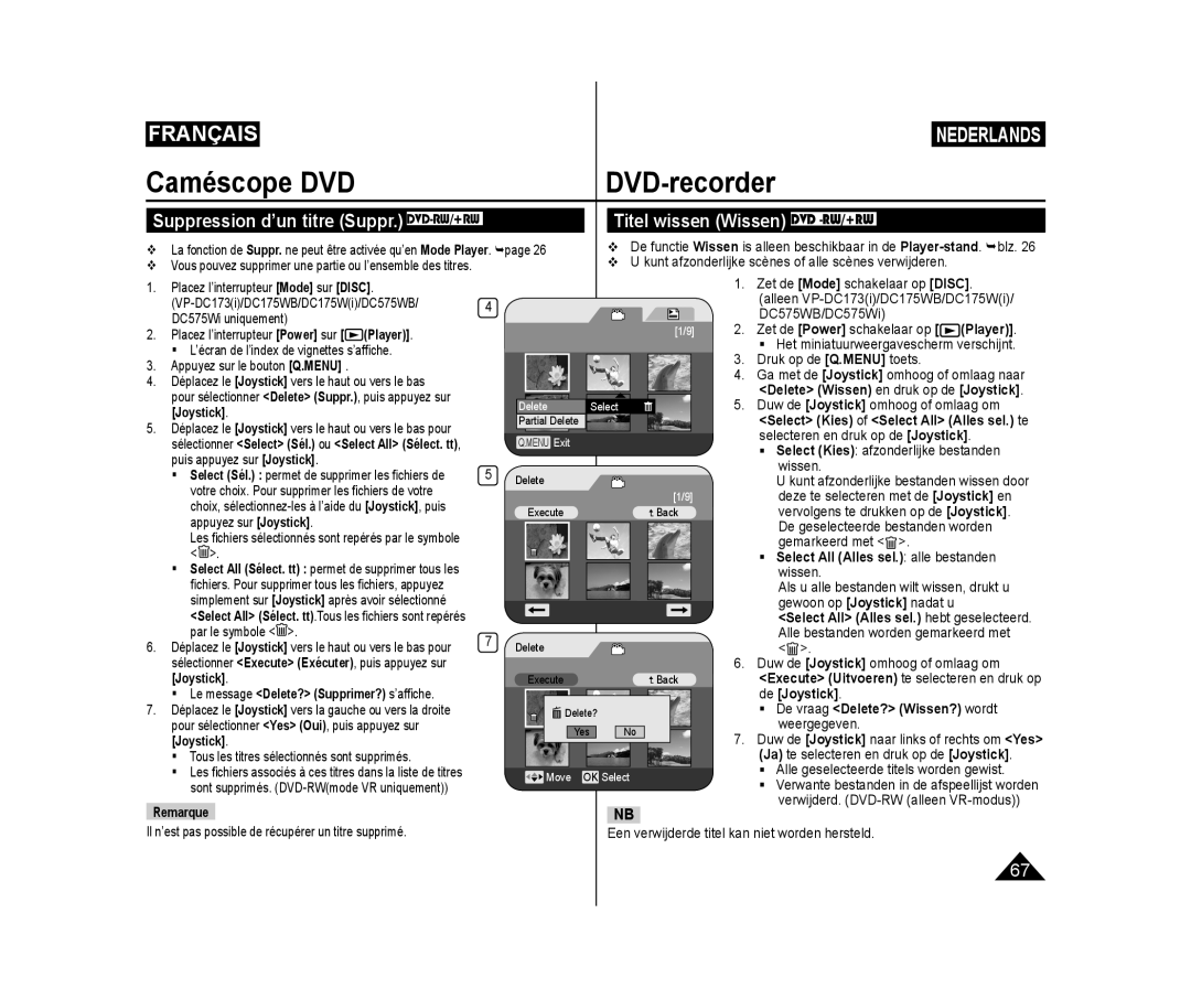 Samsung VP-DC171/XEF, VP-DC575WB/XEF, VP-DC175WB/XEF, VP-DC171W/KIT, VP-DC575WB/XEU, VP-DC173/XEF Caméscope DVD DVD-recorder 