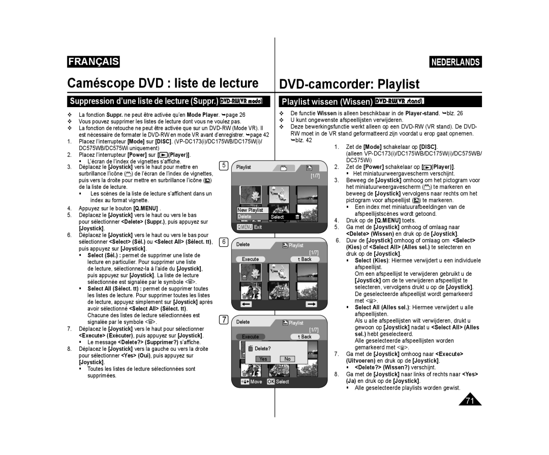 Samsung VP-DC171W/XEF, VP-DC575WB/XEF, VP-DC175WB/XEF, VP-DC171W/KIT, VP-DC171/XEF manual Playlist wissen Wissen DVD-RWVR stand 