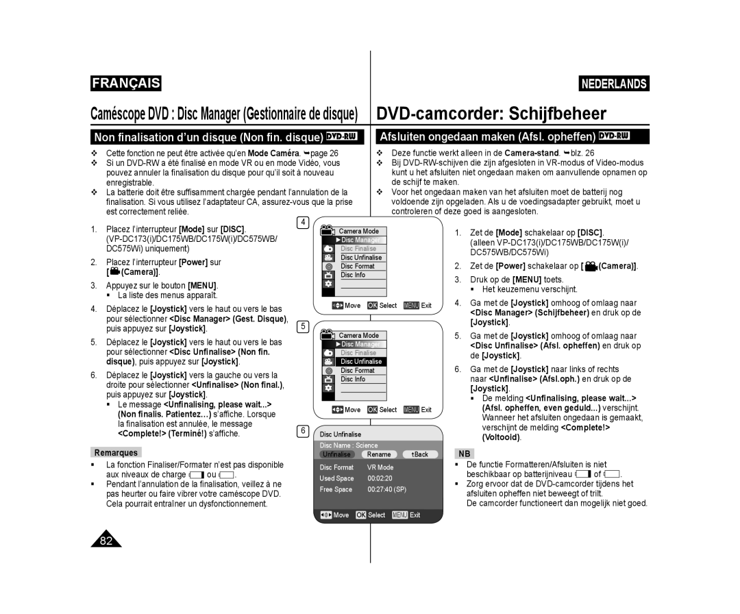 Samsung VP-DC171W/KIT manual Enregistrable, La ﬁnalisation est annulée, le message, Complete! Terminé! s’afﬁche Voltooid 