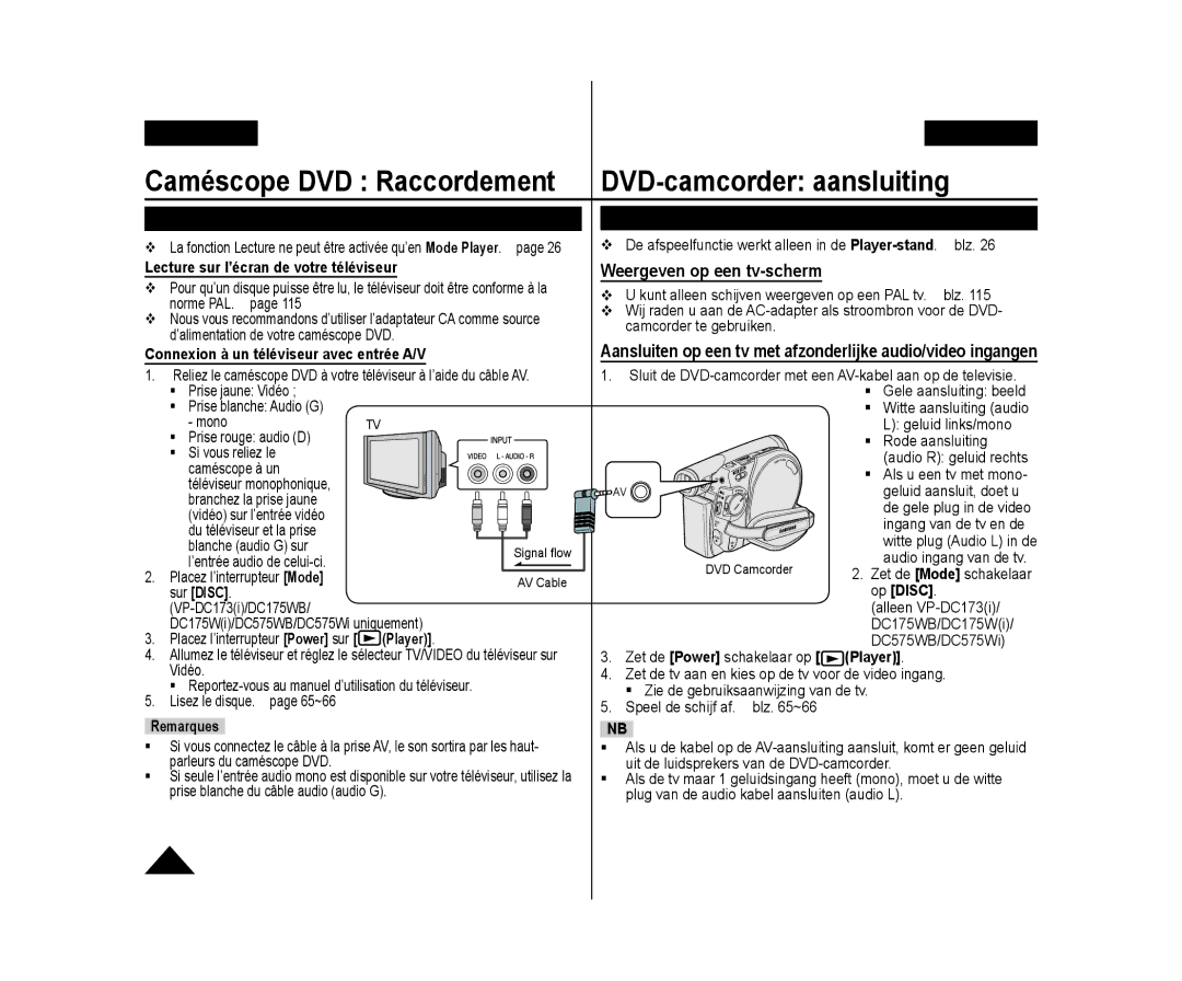 Samsung VP-DC575WB/XEU, VP-DC575WB/XEF manual Visionner des enregistrements sur le téléviseur, Opnamen op tv weergeven 