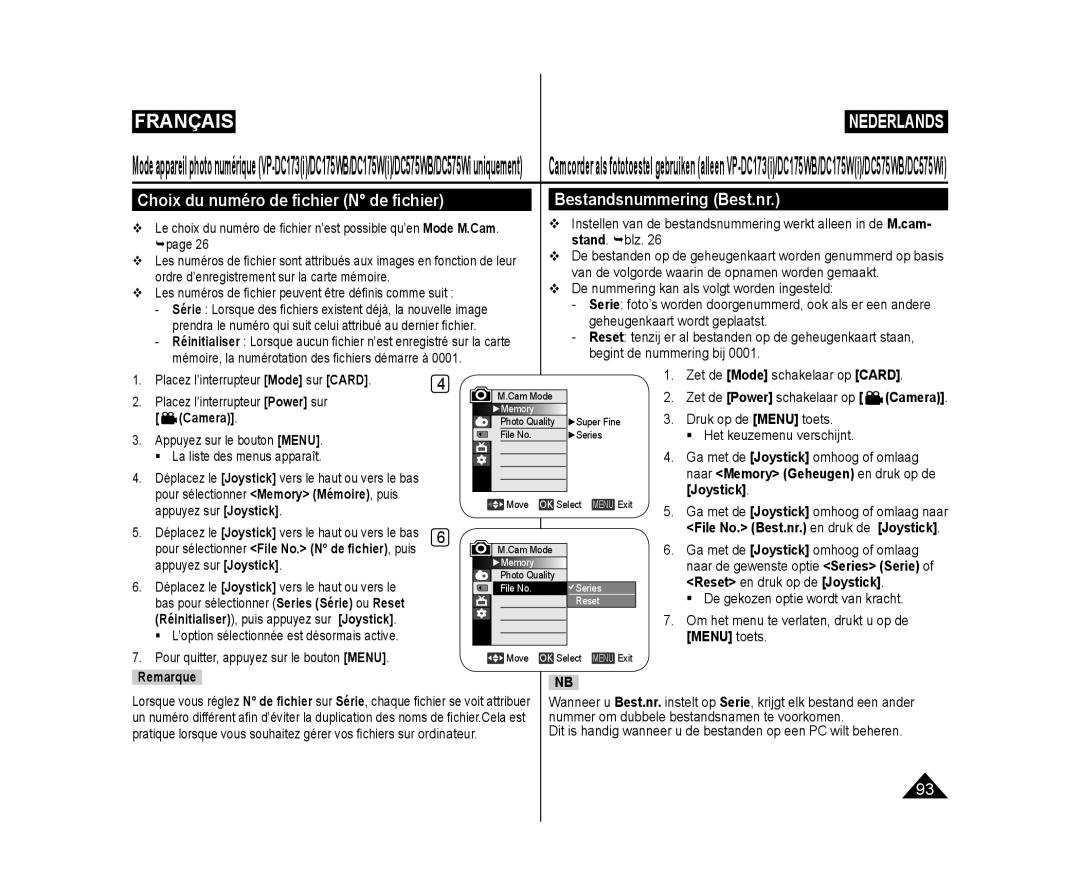 Samsung VP-DC173/XEF, VP-DC575WB/XEF manual page Stand. blz, Reset tenzij er al bestanden op de geheugenkaart staan 