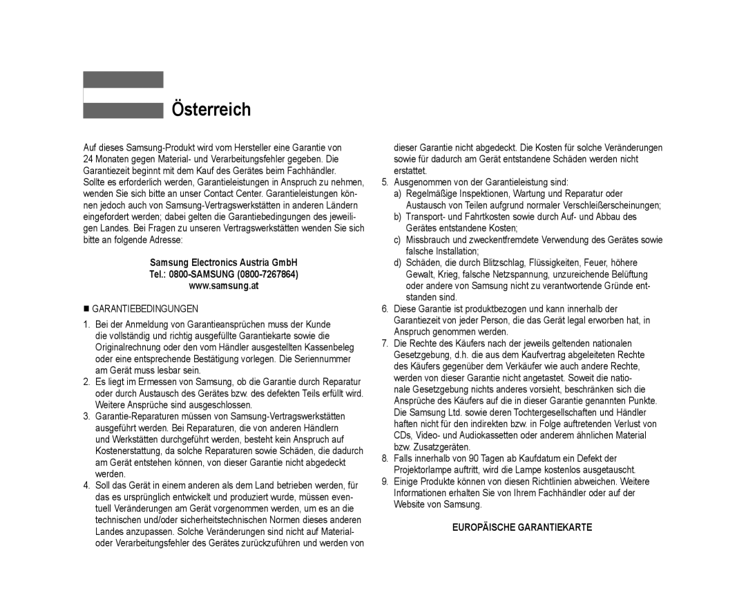 Samsung VP-DC171I/UMG, VP-DC575WB/XEF, VP-DC175WB/XEF manual Österreich, Samsung Electronics Austria GmbH Tel -SAMSUNG 