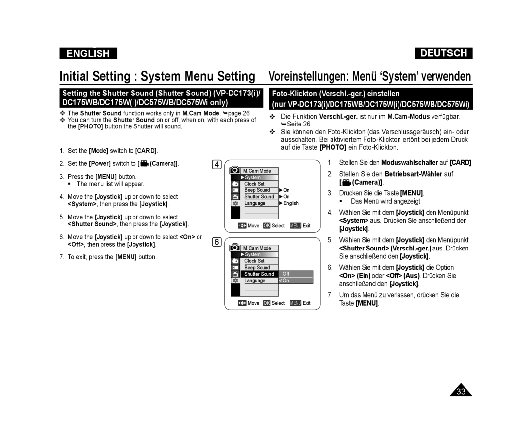 Samsung VP-DC173/CAN, VP-DC575WB/XEF manual Foto-Klickton Verschl.-ger. einstellen, DC175WB/DC175Wi/DC575WB/DC575Wi only 