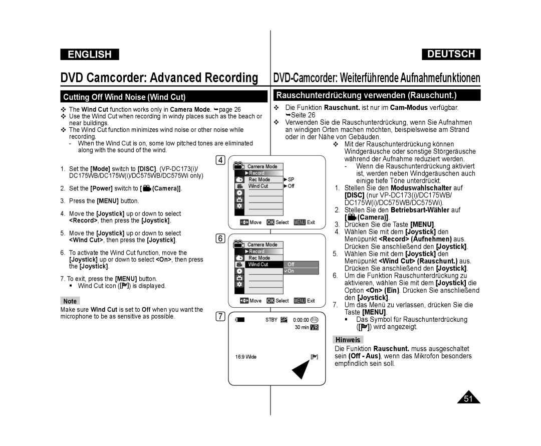 Samsung VP-DC171W/KIT, VP-DC575WB/XEF, VP-DC175WB/XEF manual DVD-Camcorder Weiterführende Aufnahmefunktionen, Den Joystick 