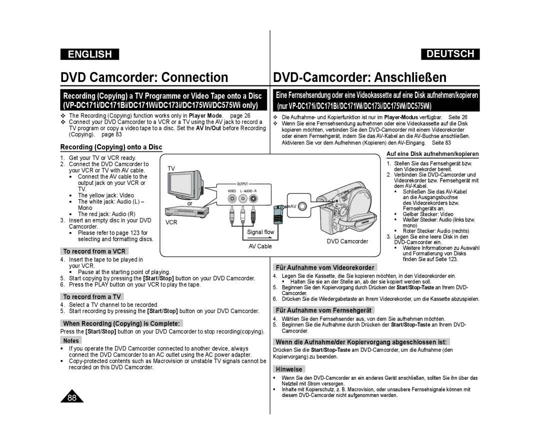 Samsung VP-DC171/NWT, VP-DC575WB/XEF manual To record from a VCR, To record from a TV, When Recording Copying is Complete 