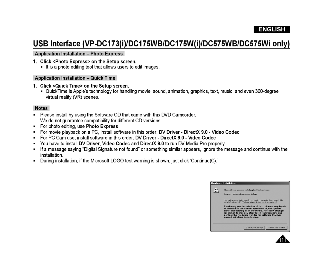 Samsung VP-DC175WB/XEO manual Application Installation - Photo Express, Click Photo Express on the Setup screen, English 
