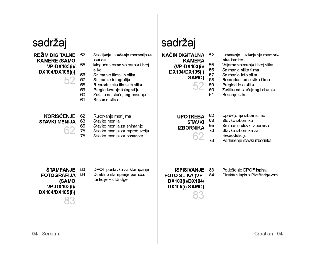 Samsung VP-DX100/EDC, VP-DX105/EDC manual Režim Digitalne Kamere Samo, Korišćenje, Štampanje 