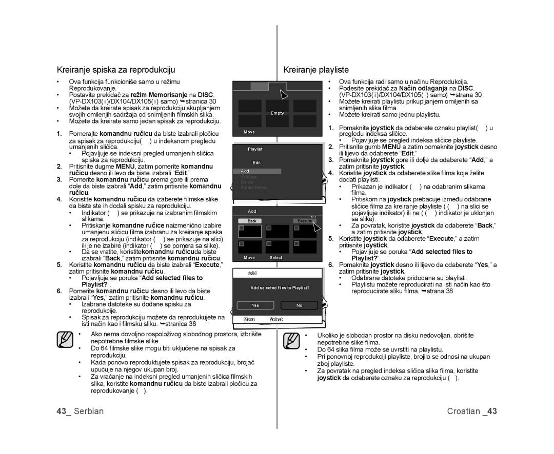 Samsung VP-DX105/EDC, VP-DX100/EDC manual Kreiranje spiska za reprodukciju, Kreiranje playliste, Ručicu, Playlist? 