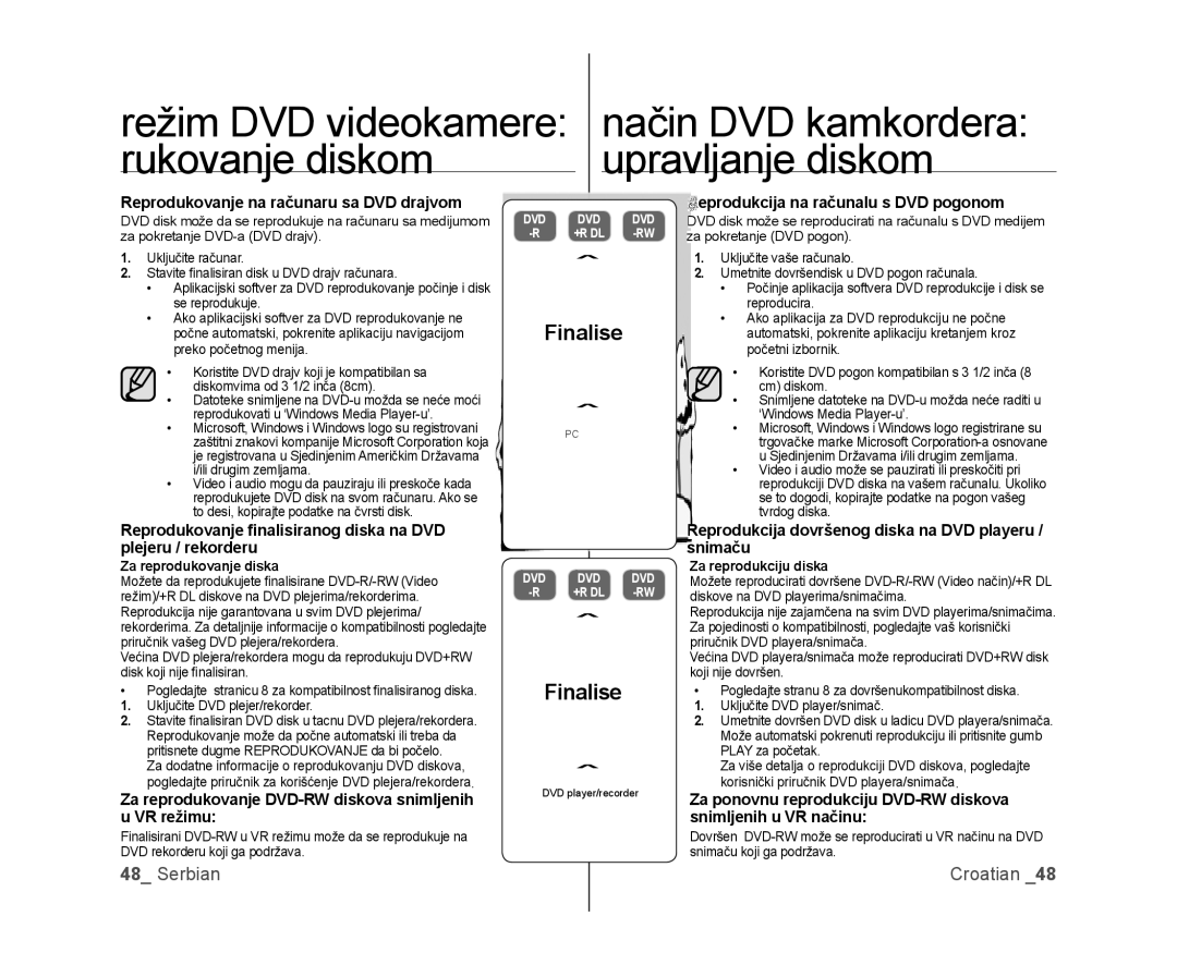 Samsung VP-DX100/EDC, VP-DX105/EDC manual Rukovanje diskom Upravljanje diskom 