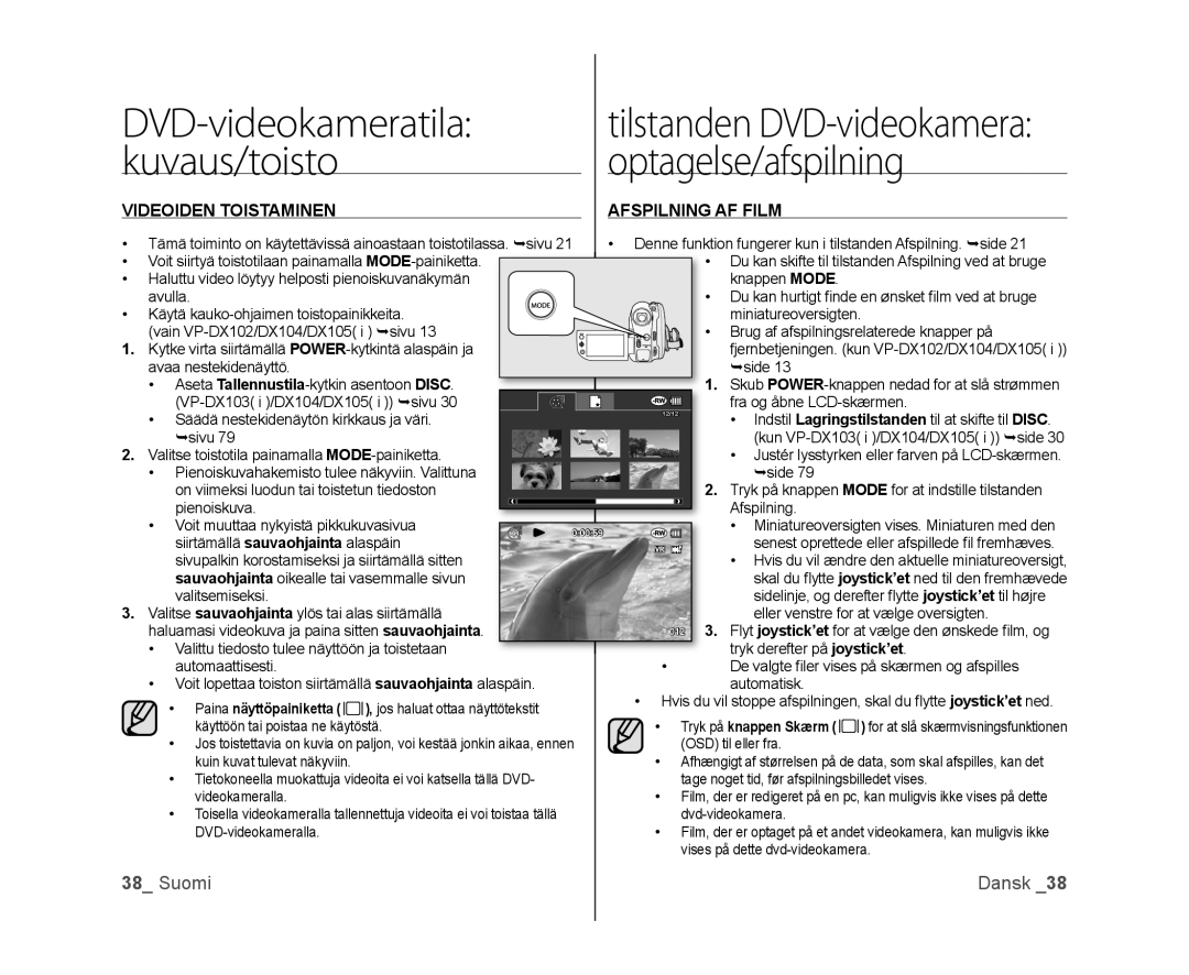 Samsung VP-DX100/XEE manual Videoiden Toistaminen Afspilning AF Film 