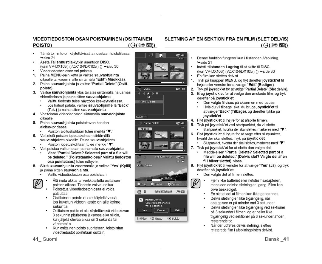 Samsung VP-DX100/XEE Videotiedoston Osan Poistaminen Osittainen, Poisto, Sletning AF EN Sektion FRA EN Film Slet Delvis 