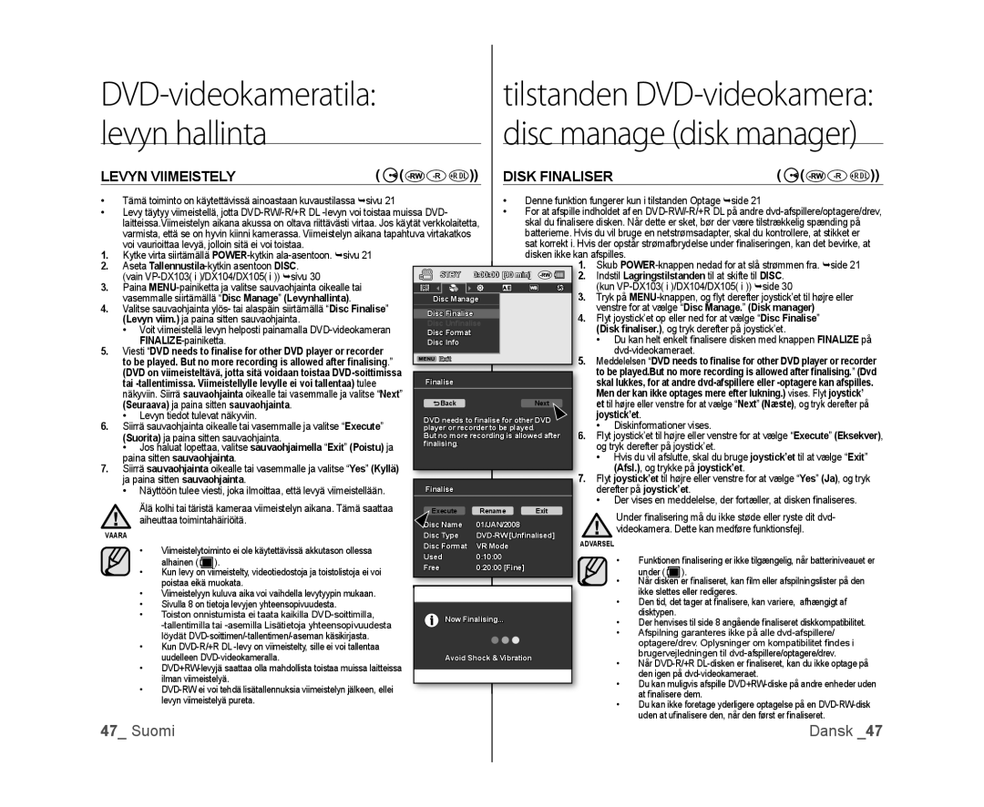 Samsung VP-DX100/XEE manual Levyn Viimeistely, Disk Finaliser 