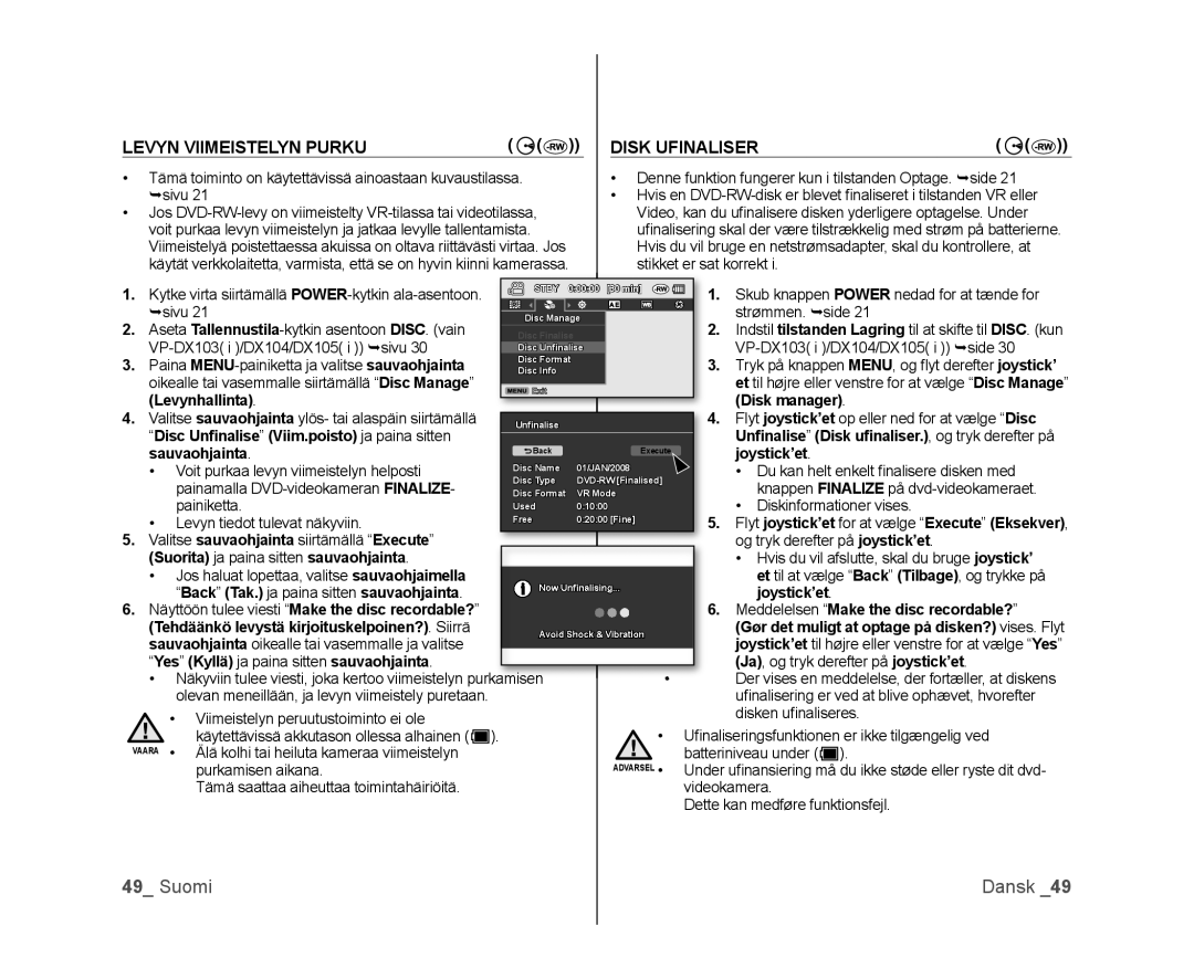 Samsung VP-DX100/XEE manual Levyn Viimeistelyn Purku Disk Ufinaliser 