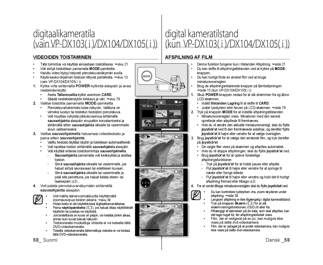 Samsung VP-DX100/XEE manual Voit lopettaa toiston siirtämällä sauvaohjainta alaspäin, Käyttöön tai poistaa ne käytöstä 