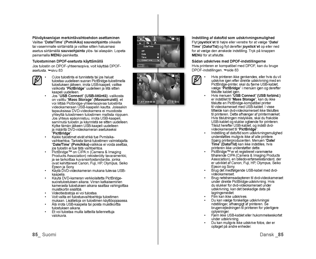 Samsung VP-DX100/XEE manual Ja määritä DVD-videokameran asetukseksi PictBridge 