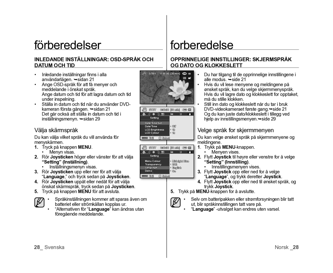 Samsung VP-DX100/XEE manual Tryck på knappen Menu för att avsluta, Du har tilgang til de opprinnelige innstillingene 