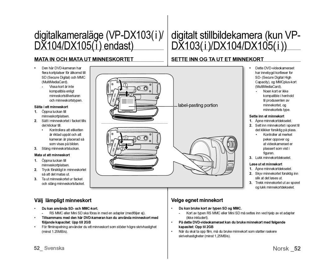 Samsung VP-DX100/XEE manual Label-pasting portion 