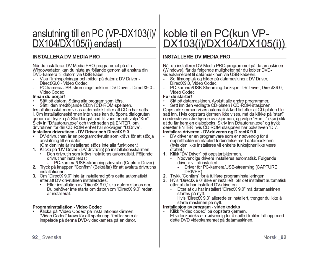 Samsung VP-DX100/XEE manual Installera DV Media PRO, Installere DV Media PRO 