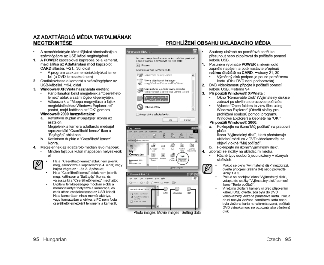 Samsung VP-DX100/XEO manual Windows XP/Vista használata esetén, Windows 2000 használatakor, Při použití Windows XP/Vista 