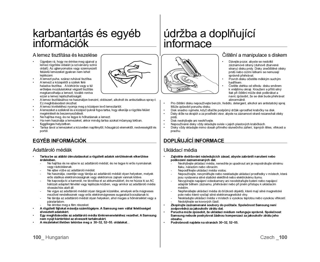 Samsung VP-DX100/XEO manual Egyéb Információk, Doplňující Informace 