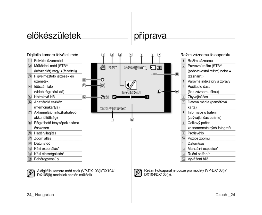 Samsung VP-DX100/XEO manual Digitális kamera felvételi mód 