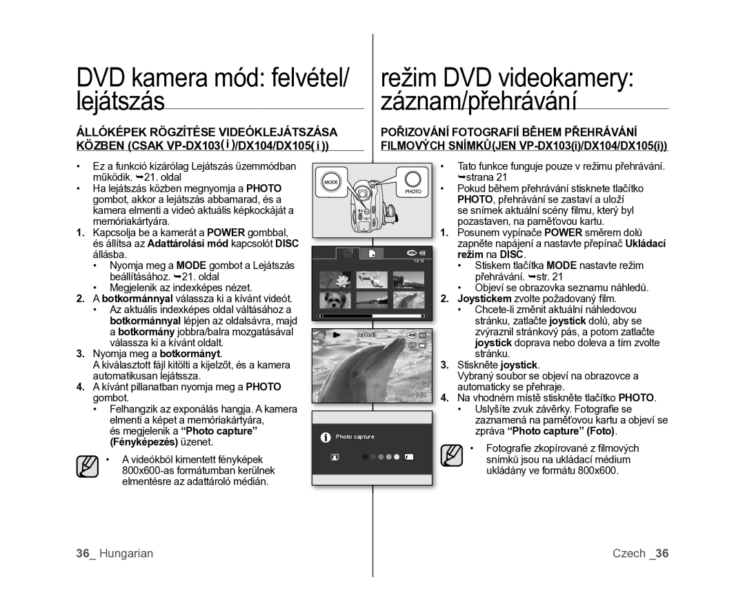 Samsung VP-DX100/XEO manual Lejátszás Záznam/přehrávání, Filmových Snímkůjen VP-DX103i/DX104/DX105i, Režim na Disc 