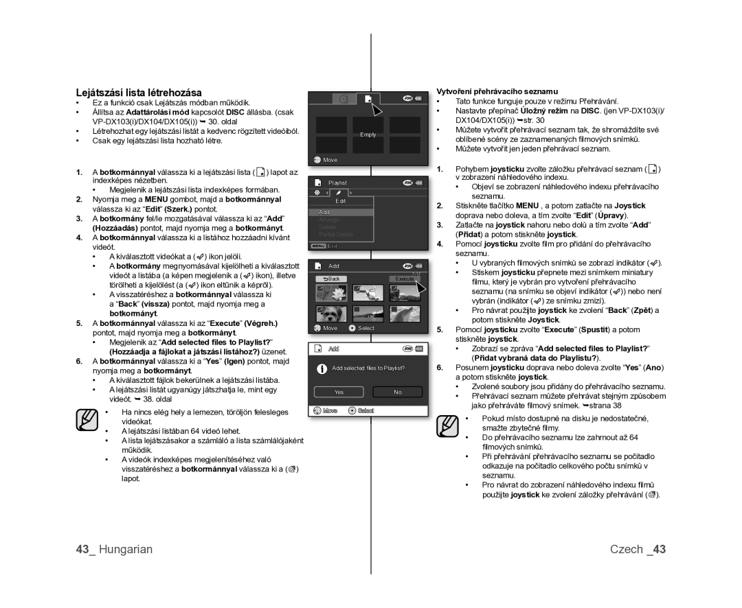 Samsung VP-DX100/XEO manual Lejátszási lista létrehozása 