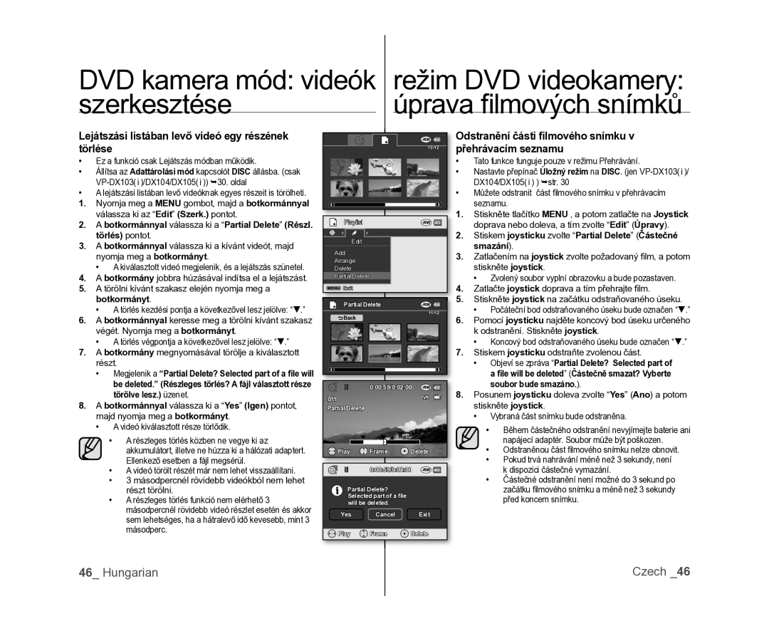 Samsung VP-DX100/XEO manual Lejátszási listában levő videó egy részének törlése 