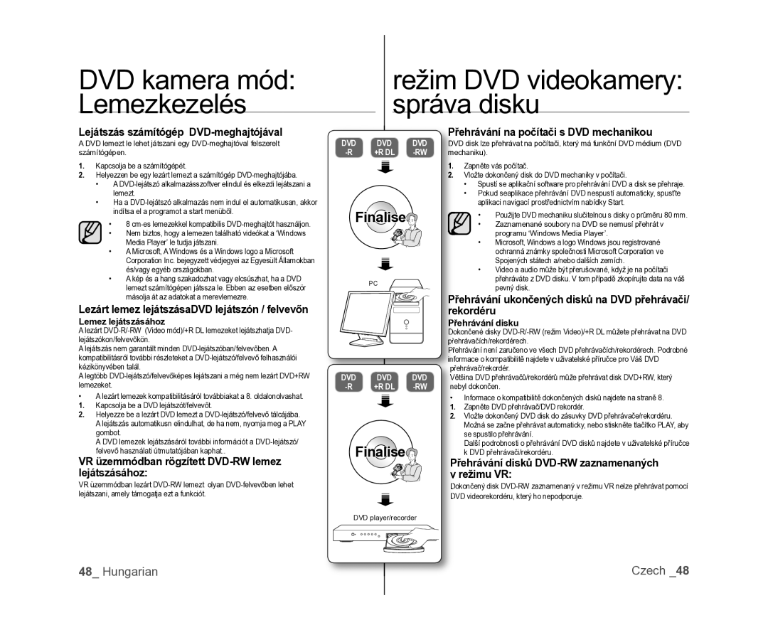 Samsung VP-DX100/XEO manual DVD kamera mód Lemezkezelés 