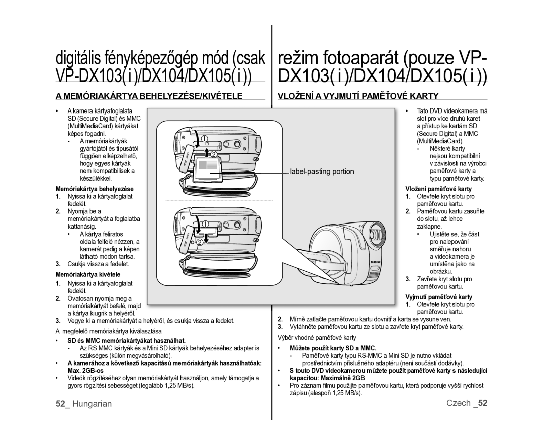 Samsung VP-DX100/XEO manual Label-pasting portion 