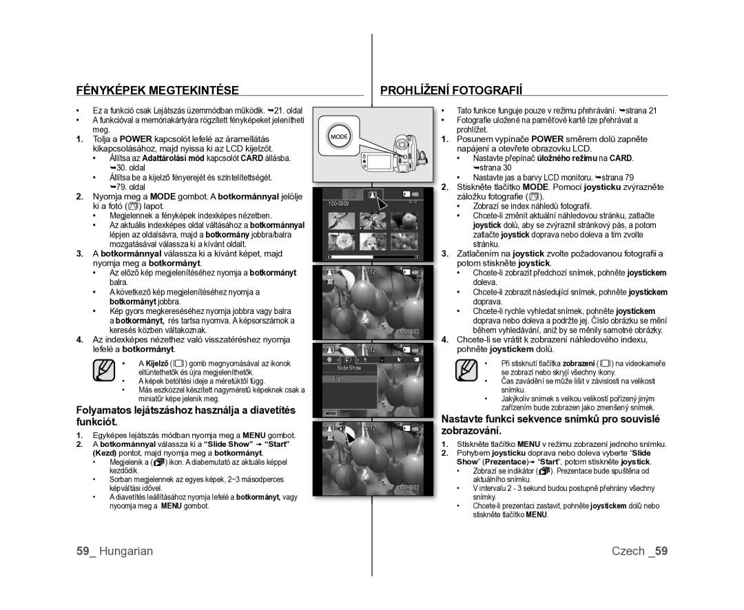 Samsung VP-DX100/XEO manual Fényképek Megtekintése, Prohlížení Fotografií, Nastavte funkci sekvence snímků pro souvislé 